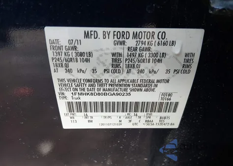 2011 Ford Explorer Xlt из США, поврежденный, VIN 1FMHK8D80BGA90235